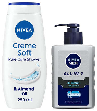 NIVEA Men Face Wash, Oil Control, 10x Vitamin C, 150ml And NIVEA Shower Gel, Crème Soft Body Wash, Women, 250ml